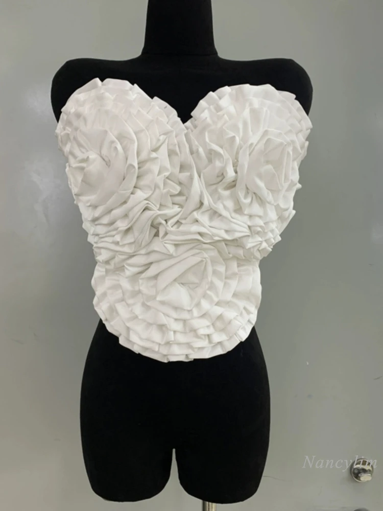 three-dimensional-flower-tank-for-women-slim-fit-tube-top-irregular-popular-design-sense-sweet-short-y2k-top-2024-white-black