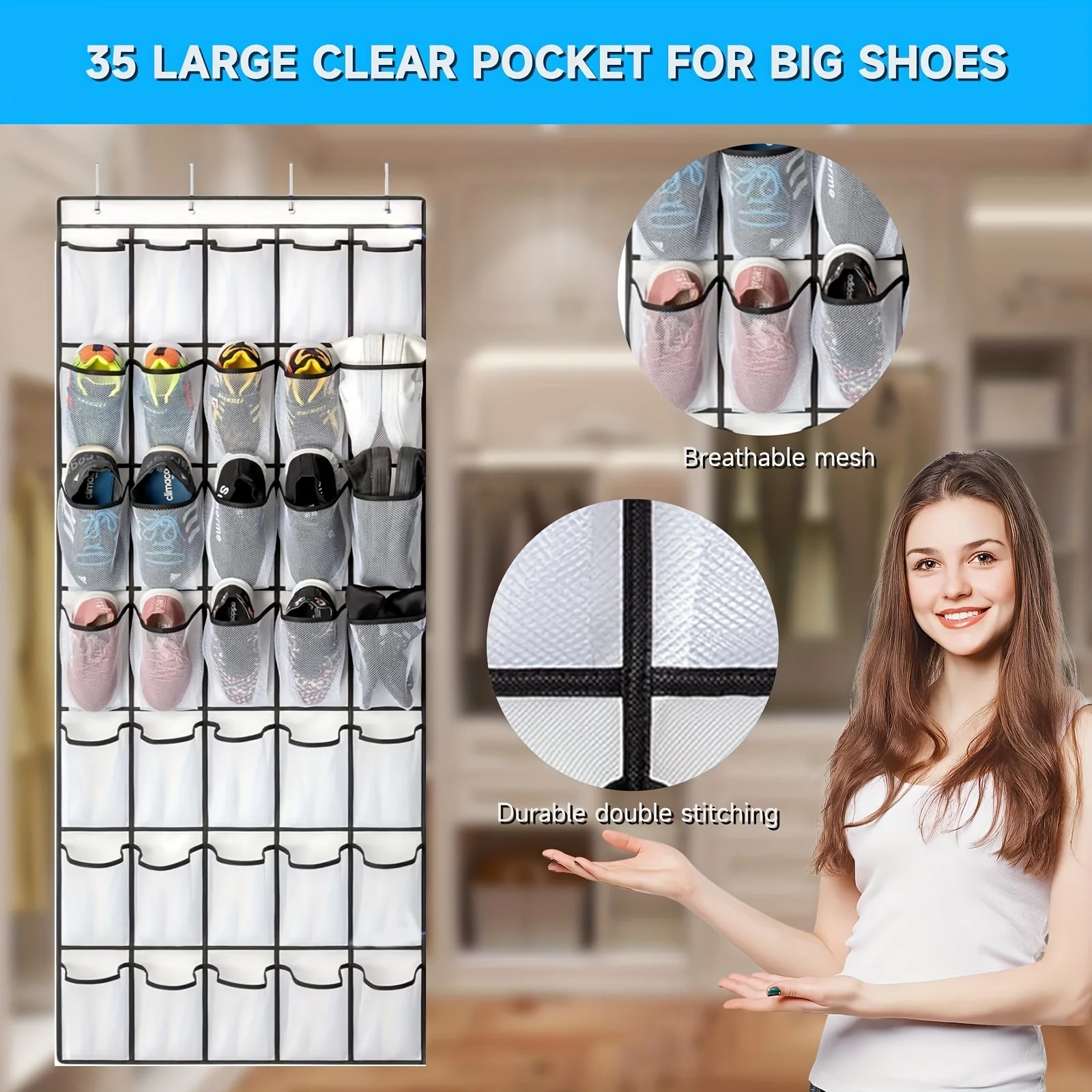 35-Pocket Extra-Large Over-the-Door Storage Organizer with 4 Sturdy Metal Hooks, Durable Fabric Hanging Bag for Crafts 3
