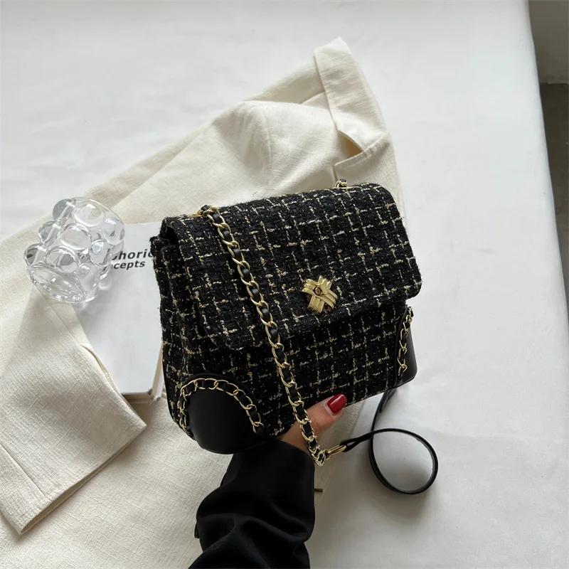 Top Quality Tweed Weave Plaid Crossbody Bags Women's bag Knitting