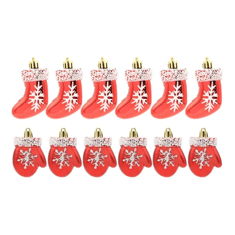6PCS/Box Painted Gloves Socks Christmas Tree Ornament Plastic DIY Crafts Painted Christmas Gifts Boxes Pendant New Year