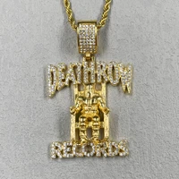 Hip Hop DEATHROW RECORDS Prisoner gold color Necklace with Rhinestones Pendant Accessories For Man Woman Iced Out Jewelry 2