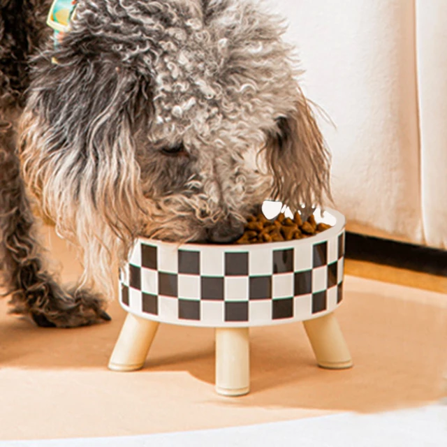 Pet cat and dog plastic bowl with polka dot checkerboard pattern, non-slip and easy to clean 2