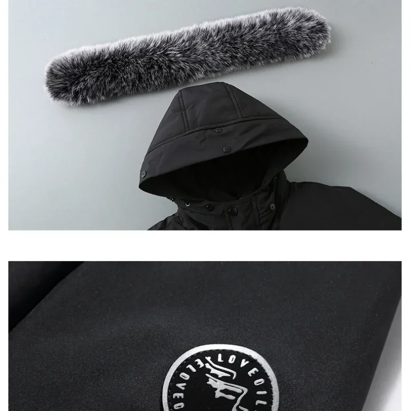 Winter Long Down Jacket Men's Trendy Big Fur Collar Hooded Windproof Warm White Duck Down Coat Men Casual Ski Suit Thick Parka