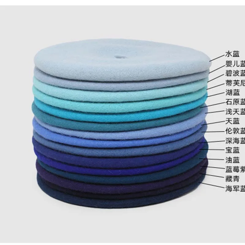 Blue Wool Beret Retro Knitted Painter Hat Bud Hat Japanese Autum Winter Vintage Caps Keep Warm Cute Casual Women Men Beret