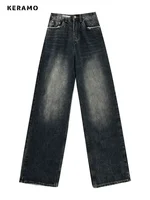 Harajuku Streetwear Retro Fashion Autumn Women High Waist Jeans Loose Wide Leg Straight Loose Denim Trousers Y2K Baggy Pants - Image 6