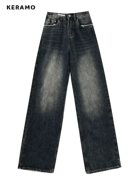 Jean taille haute pour femme, Streetwear Harajuku, mode rétro, ample, jambes larges, droit, pantalon en Denim, Baggy Y2K, automne 6
