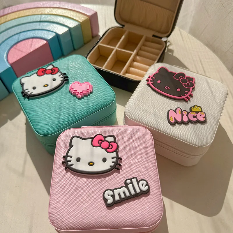 

Портативная шкатулка для хранения украшений Kawaii Sanrio Kuromi Hello Kitty Мультяшные Многослойные серьги ожерелье коробка для хранения подарок