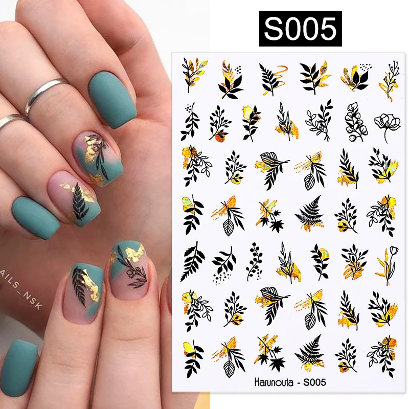 Nail decals Harunouta Gold Bronzing Slider Nail Art 3D Decals Decoration Flower Leaves Nail Art Sticker DIY Manicure Transfer Decal
