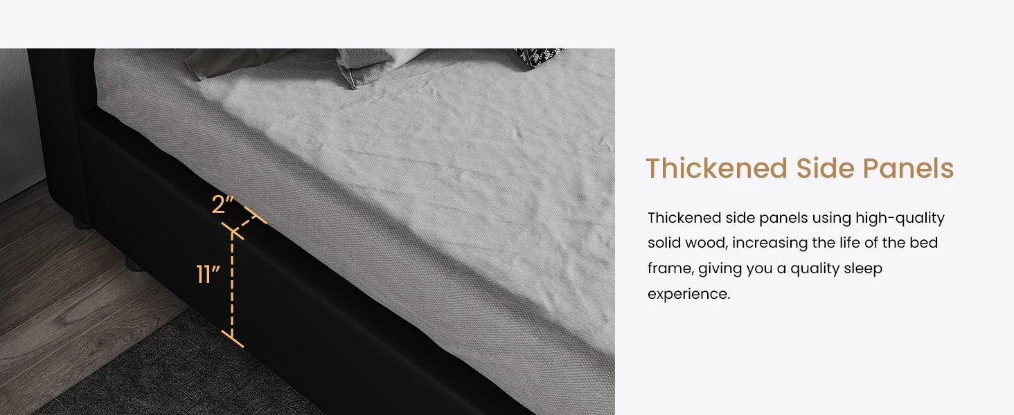 Description Picture 4 of itemKing Size Bed Frame with Iron Pieces Decor and Adjustable Headboard/Deluxe Upholstered Modern Platform Bed with Solid Wooden
