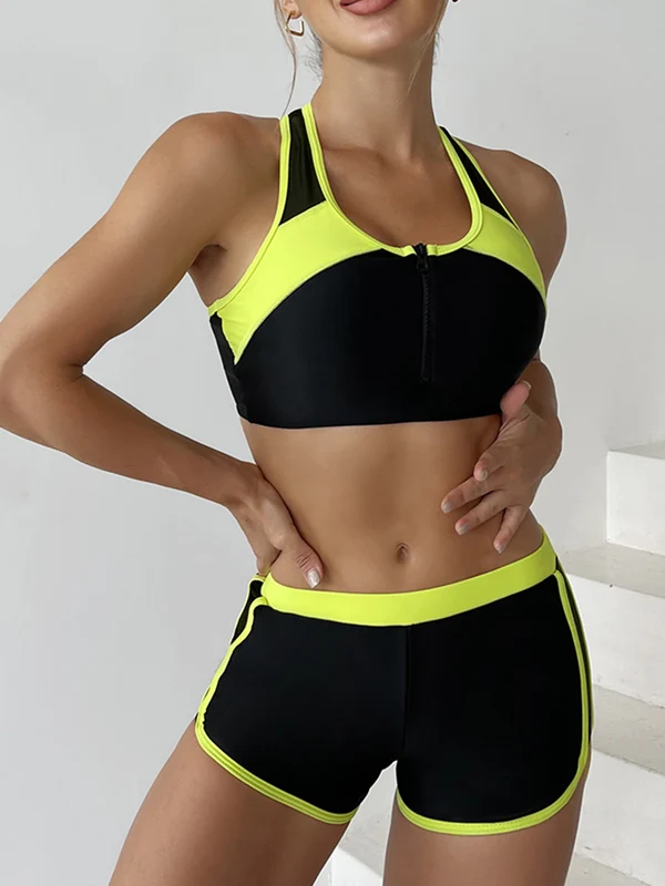 Zipper Bikini Set Two Piece Swimsuit Women With Shorts
