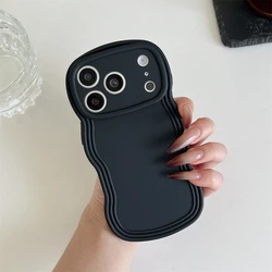 Chic Frosted Solid Color Wave Edge Phone Case - Soft TPU Shockproof Back Cover - iPhone 15 Plus (Black)