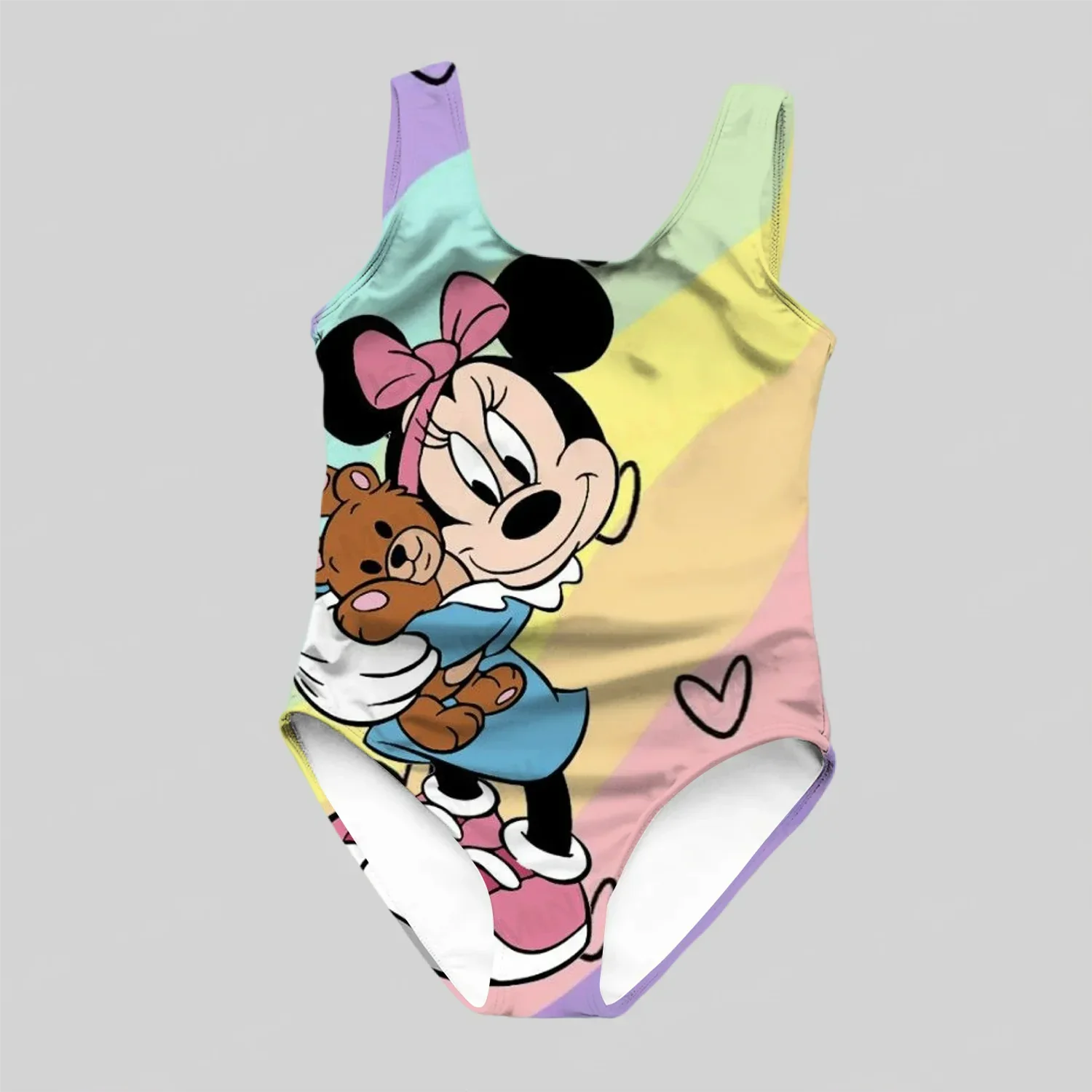 Disney Girls One Piece Swimsuit 3D Splash Ink Print One Piece Swimsuit with Cartoon Minnie Color Paint Girls and Women Summer 3