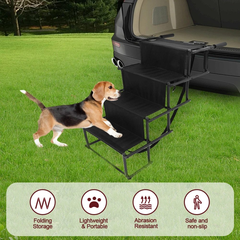 4 Steps Pet Ramp Lightweight Portable Dog Cat Ladder with Nonslip Surface Pet Ladder Dog Car Steps Folding Pet Stairs Ramp