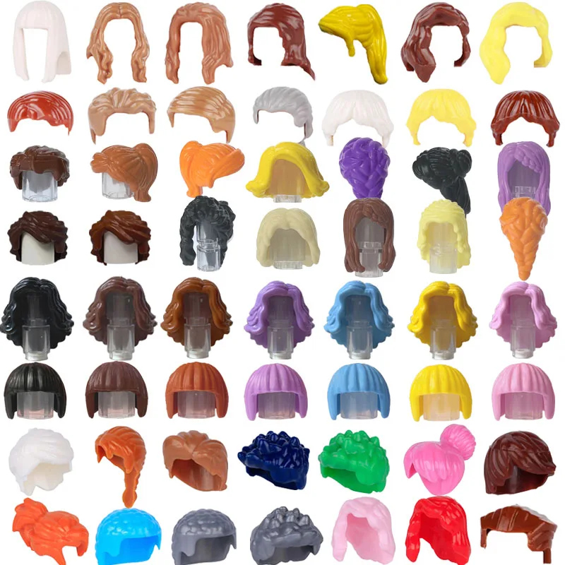 MOC Stadt Haar Bausteine Kompatibel Mädchen Jungen Figuren Körper Zubehör DIY Blond Braun Frisur Teil Ziegel Spielzeug Kinder Geschenk