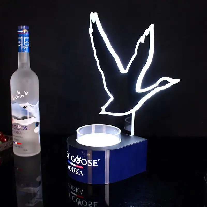 Customization Premium Grey Goose Vodka Presenter charging Led illuminated Acrylic Liquor Bottle Holder Display Stand Glorifier