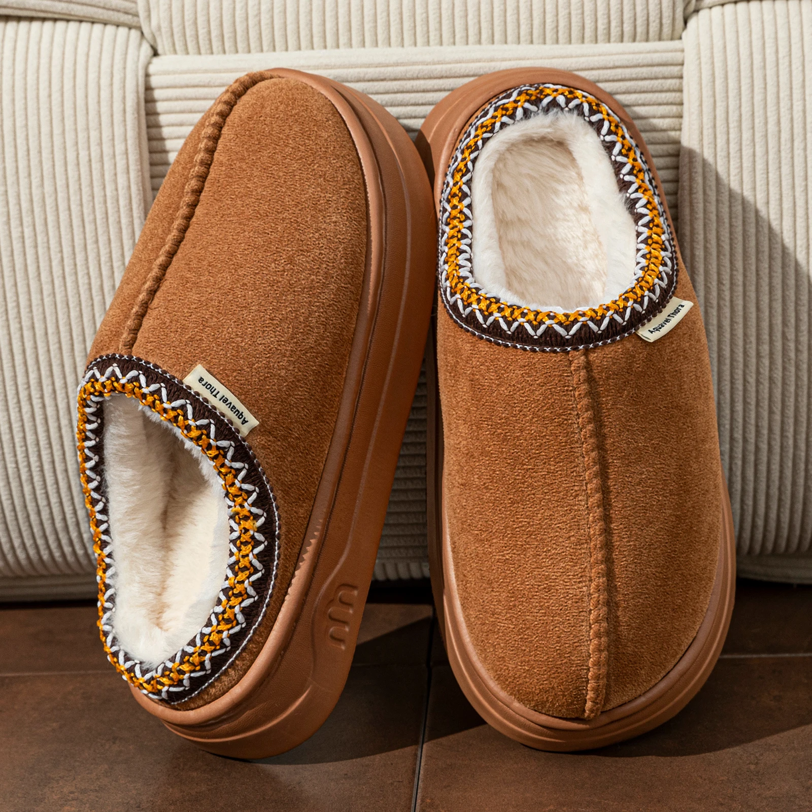 Winter Women's Slippers Boots Fashion Fuzzy Fur Anti-slip Soft Sole Outdoor Indoor Warm Comfort Men Plush Houseshoes Couple 1