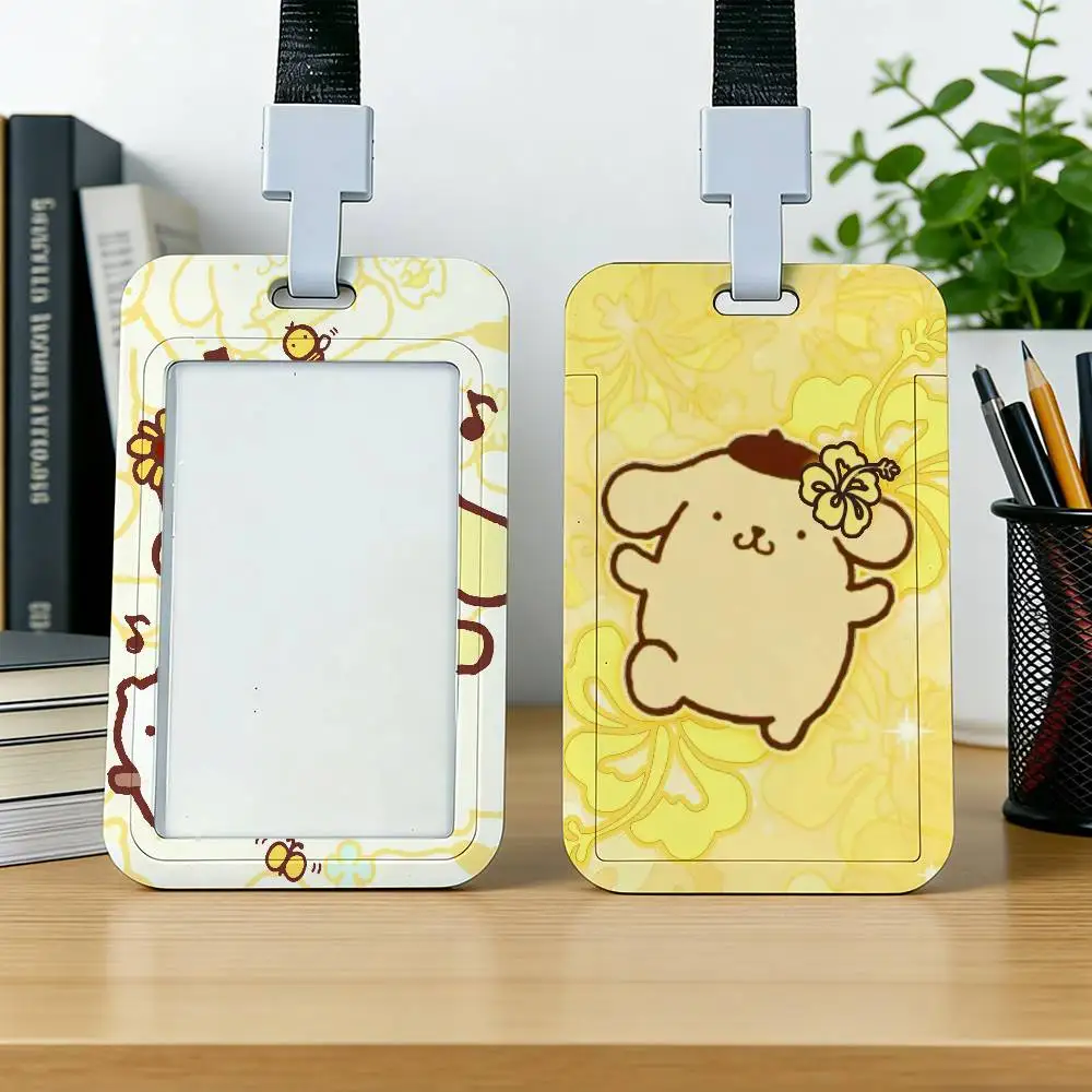 SNO 귀여운 폼폼푸린 카드 홀더 끈끈이 끈 회사 직원증 유니섹스 ID 이름표 작업 카드 홀더 사무용품