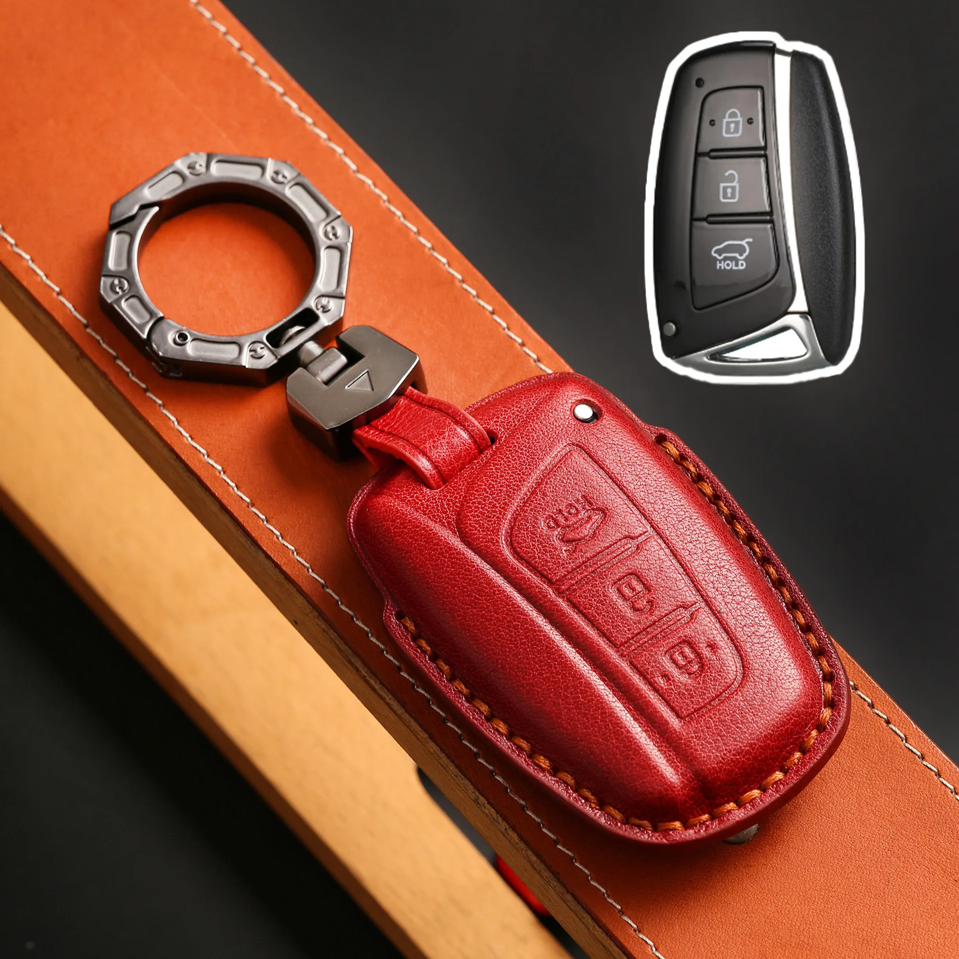 

Luxury Leather Car Key Case Cover for Hyundai Santa Fe 3DM Grand SantaFe 2018 IX45 EQUUS AZERA Grandeur HG Sedan Genesis G80