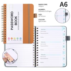 Enhanced Password Keeper with Colorful Alphabetical Tabs & Pen Holder (Light Brown)