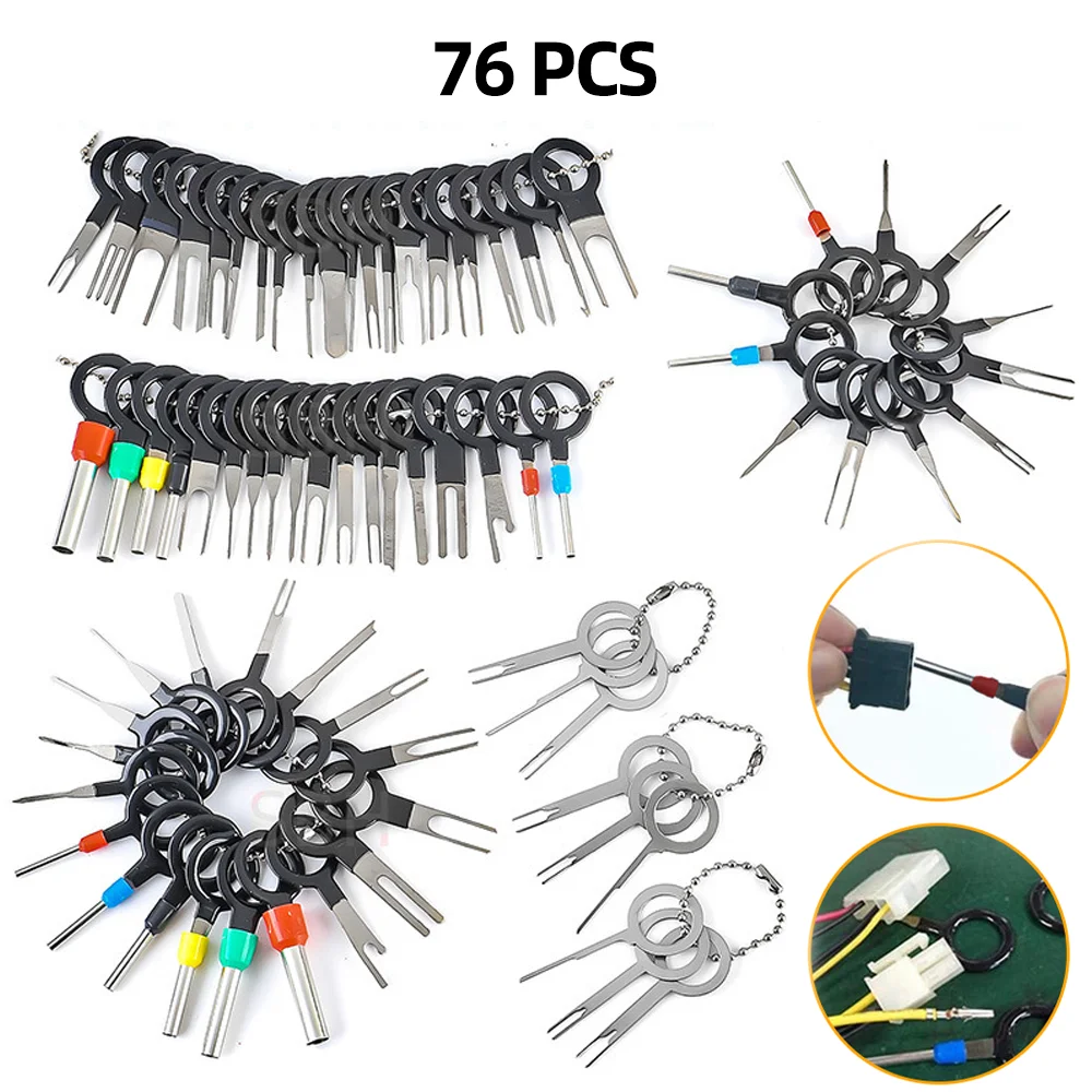 Car Terminal Extractor Terminal Removal Kit Car Repair Tool Terminal Removal Tool Car Terminal Puller Electrical Connector Pin Removal Kit 76Pcs Car Terminal Removal Kit Plug Ejector Release Pins Keys Wire Crimp Connectors Extractor
