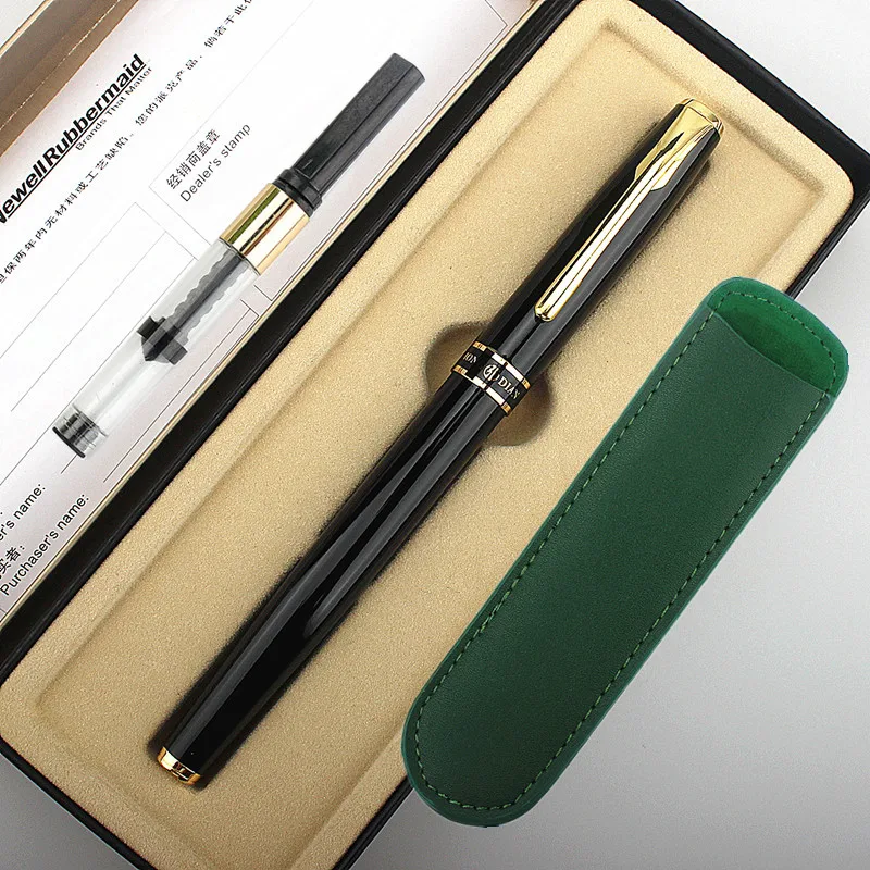 metallic black HongDian Fountain Pen 0.5MM Nib with Converter Business Office Writing Gift Ink Pen