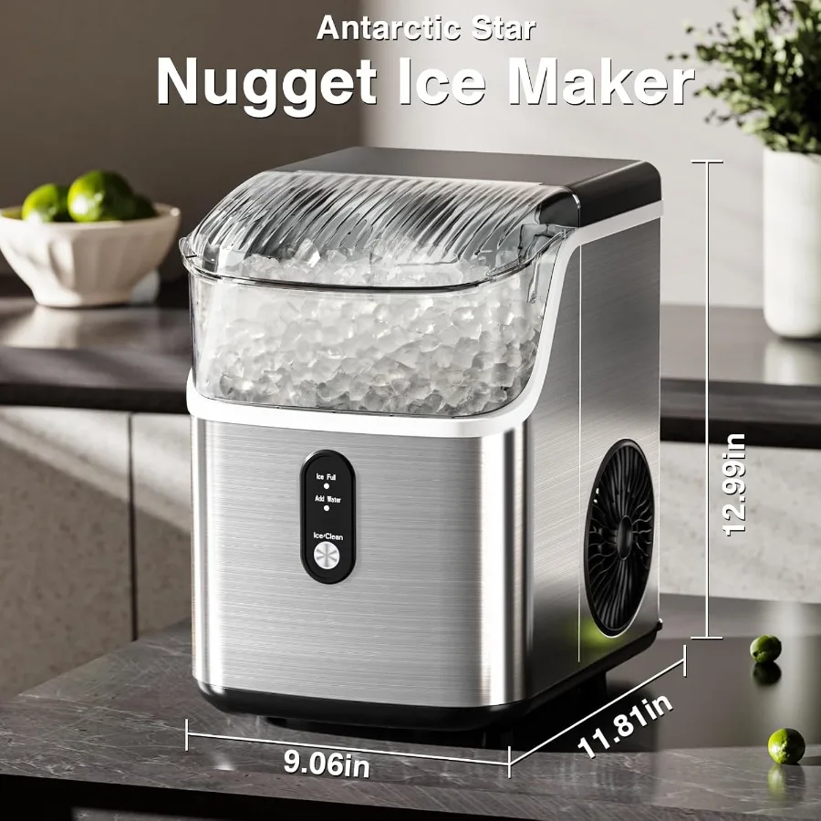 Nugget Countertop Ice Maker with Soft Chewable Pellet Ice Automatic Cleaning 34Lbs/24H Pebble Machine with Scoop Sonice