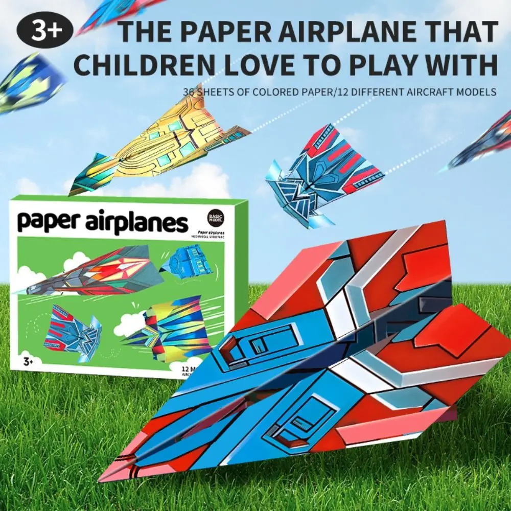 Paper Handmade Airplane Origami Art Learning Folding Airplane Origami Set 3D Montessori Versatile Paper Aircraft Toy