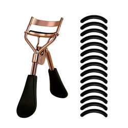 Deluxe Portable Eyelash Curler Set with Silicone Pads for Perfectly Curled Lashes (Black and Gold)