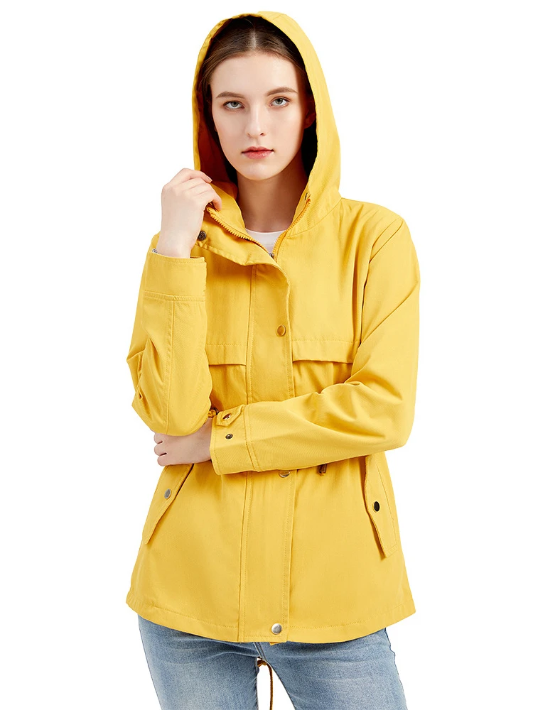 

2023 New Jackets for Women Windbreaker Medium Long Hooded Coat Solid Long Sleeve Waist Wrapped Outdoor Raincoat Thin Clothes