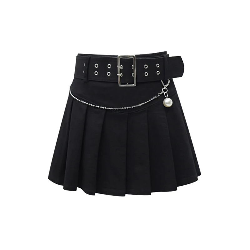 

Women Harajuku Y2k Gothic Pleated Skirt With Belt Preppy Style Streetwear E-girl Japanese Fashion Cyber Gyaru Grunge Sexy Design