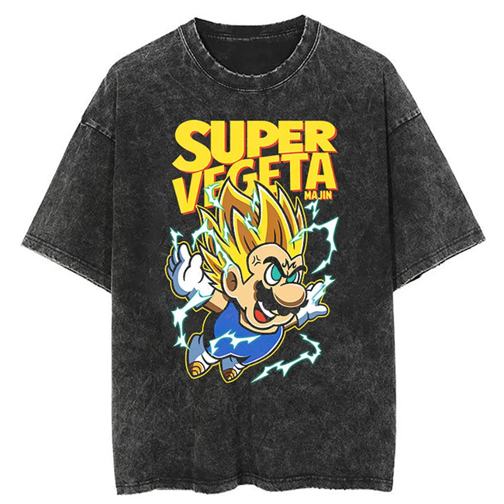 

Hip Hop Summer Streetwear Washed Black Tshirt Anime Dragon Ball Graphic T Shirt Oversized Men Fashion Cotton Vintage T-Shirt Tee