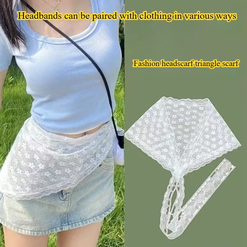 Sciarpa Triangolare Sottile e Traspirante in Pizzo Floreale Bianco, Stile Artistico, Elegante e Delicato, per Viaggi e Fotografia - immagine 6