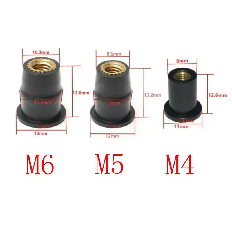 Motorcycle M4 M5 M6 Metric Rubber Well Nuts Windscreen Fairing Cowl Anodized Aluminum Moto Screws Bolts Accessories 10pcs Auto Fasteners