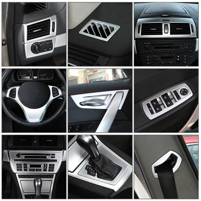 

For BMW X3 E83 2006-210 ABS Silver Car Gear Shift Steering Wheel Air Conditioner Outlet Frame Cover Trim Sticker Car Accessories