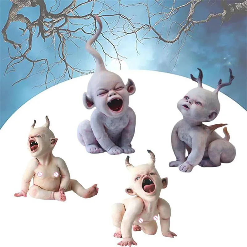 Resina Zombie Baby Dolls Spaventoso Baby Resin Figurine Ornament Collection Modello Haunted Halloween Decor Puntelli Forniture Desktop Decor
