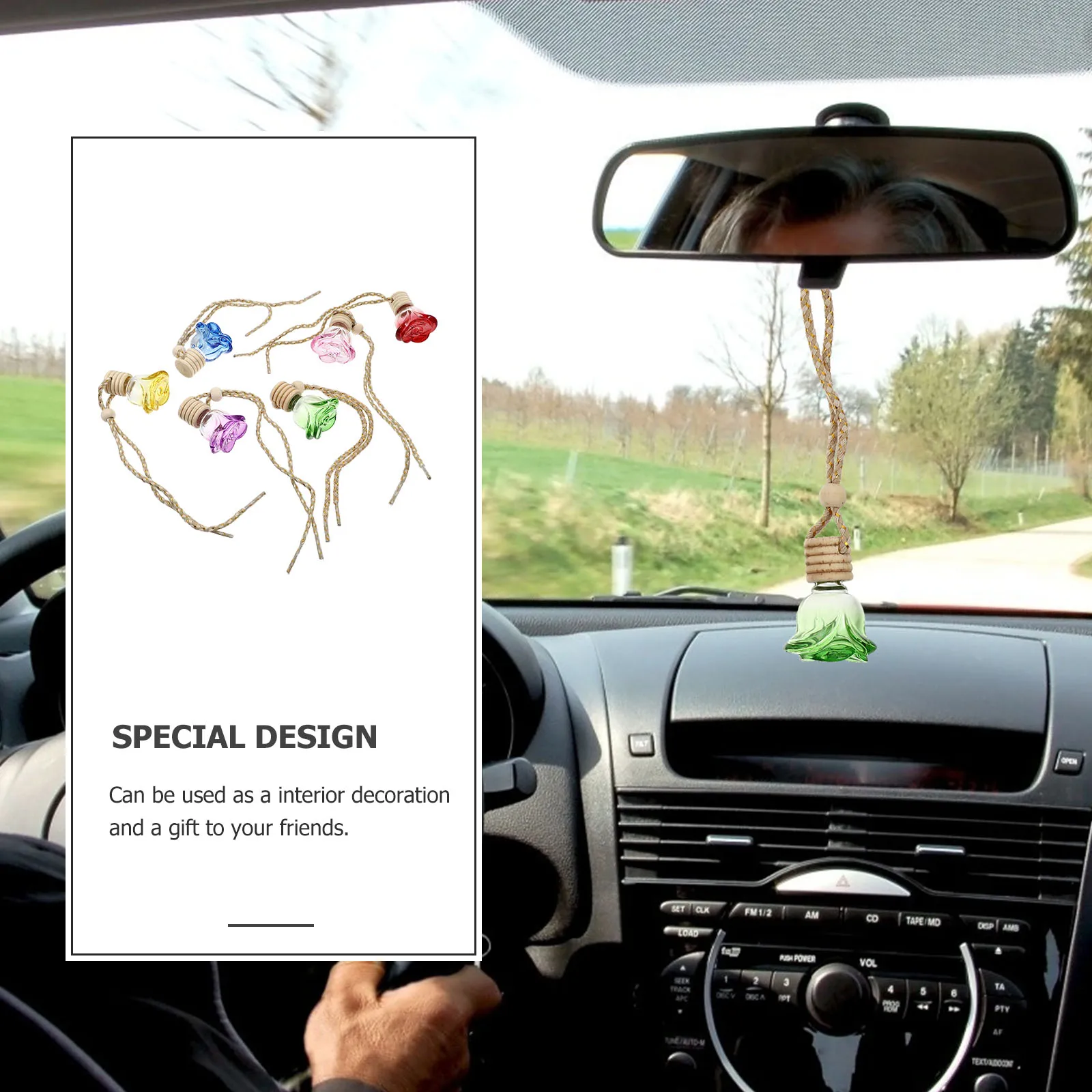 6 Pcs Car Essential Oil Pendant Holder Perfume Bottle Oil Car Perfume Bottle Pendants Home Decor Hanging Diffuser Gi