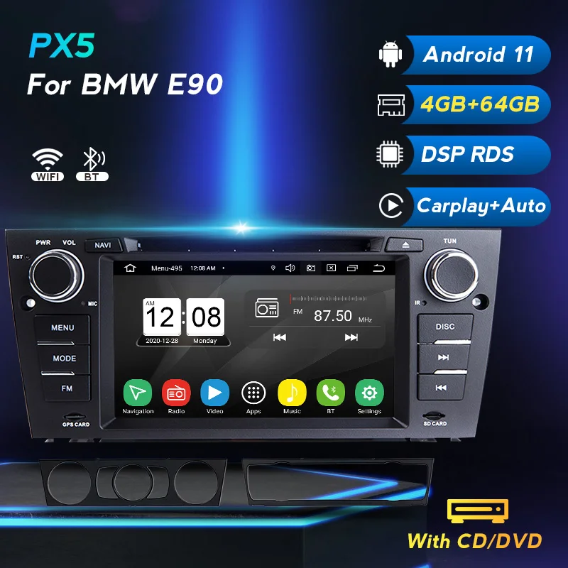 TomoStrong 2 Дина fndroid 11 передний бампер автомобиля радио мультимедиа плеер для BMW E90