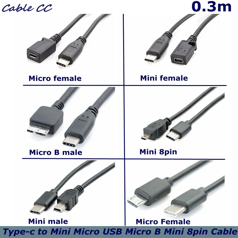 Type-C to Micro USB Mini USB male and female Micro B Mini 8pin Mobile Phone  Computer Mobile Hard Disk Nikon Camera Data Cable