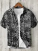 Linen Cotton Printed Shirt, Short Sleeved Lapel, Single Breasted Hawaiian Vacation Shirt, Cherry Blossom Retro Art 5