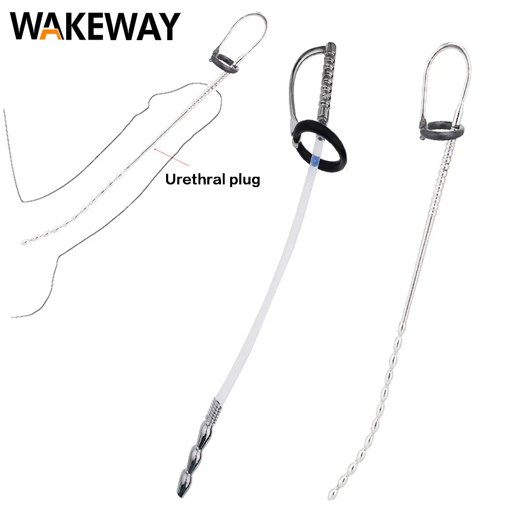 WAKEWAY Male Urethral Sound Penis Plug Probe Catheter Prince Wand Male Hands Free Masturbator Ball Stretcher Sex Toy For Man urethral dilator silicone urethral dilator