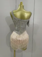 Luxury Sparkly Rhinestones Sexy Mesh Tassels Bodysuit Gloves Women Eveing Birthday Party Nightclub Performance Stage Costume - Image 3