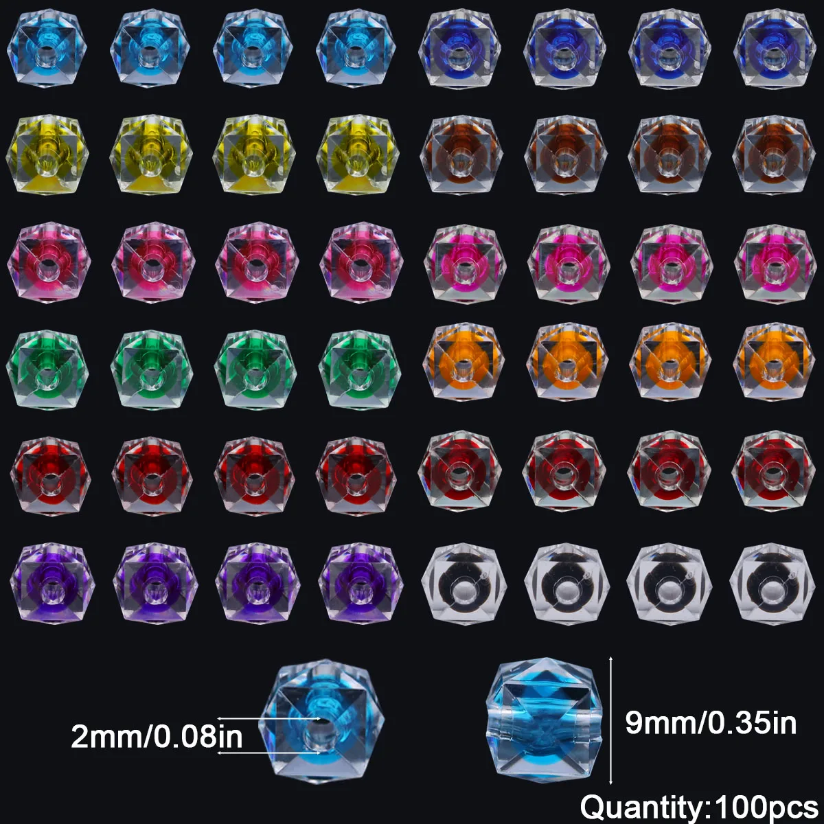 Whakano 100 perline di vetro, rotonde, per fai da te, perline con foro, perline per fai da te, per decorazioni fai da te, bracciali, collane