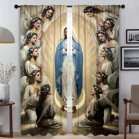 Virgin Mary Blackout Curtains for Camera Halloween Decoration Modern Living Room Curtains 2 Pieces Partition Shades Curtain Home 1