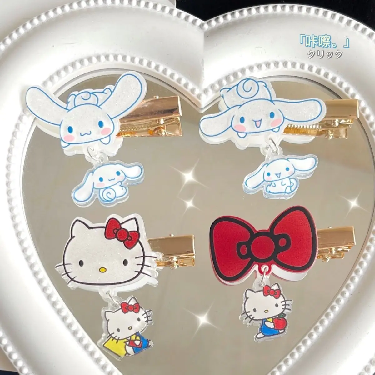 

Клипса для волос Hello Kitty Cinnamoroll Kawaii Kt с подвеской в виде кошки, милая девушка, сердце, Студенческая Клипса-Утконос, челка, морская боковая клипса, головной убор, карточка