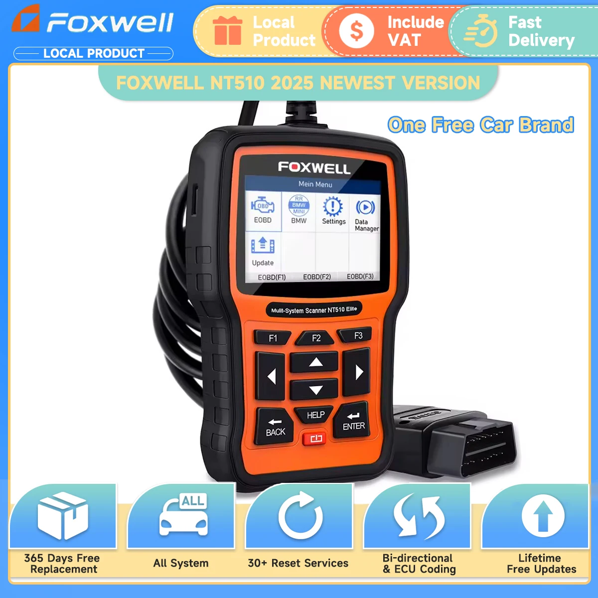 FOXWELL NT510 Elite OBD2 Car Scanner Tools Bi-Directional All System Code Reader 30+ Reset OBD 2 Automotive Diagnostic Scan Tool