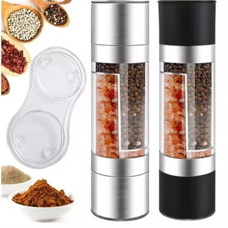 2 in 1 Adjustable Salt And Pepper Grinder Double Head Pepper Mill Crusher Manual Mill Shakers Ceramic Blades