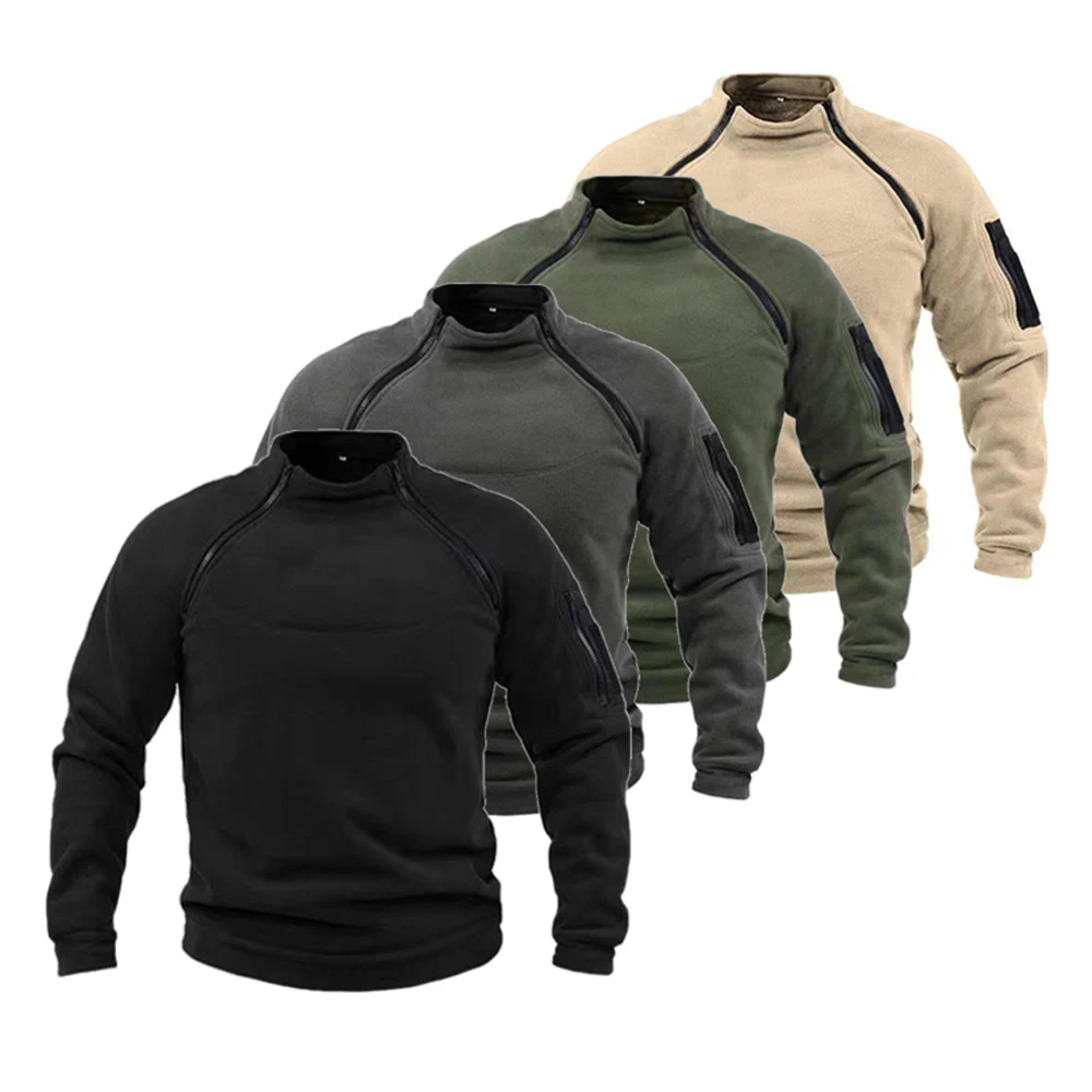 Men's Tactical Outdoor Fleece Jacket Clothes Warm Zippers Pullover Men Windproof Coat Thermal Hiking Sweatshirt spiuk winter thermal men fleece jersey jacket long sleeve cycling clothing warm windproof riding ropa maillot ciclismo hombre