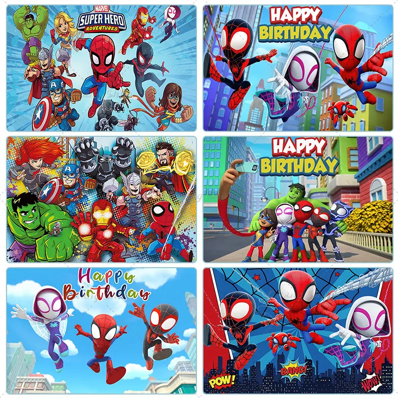 Disney Super Hero Photography Backdrop Kids Birthday Cartoon Photo Background Spidey and His Amazing Friends Photo Booth Props Birthday Party Supplies