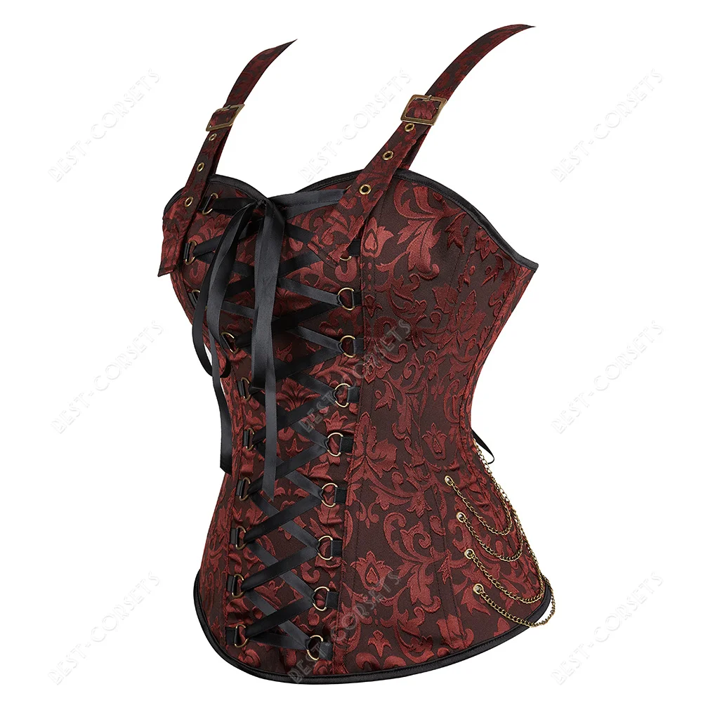 Straps Corsets and Bustiers Lingerie Plus Size Victorian Corset Top with Straps Lace Up Decorative Corset Blue Brown Black Red
