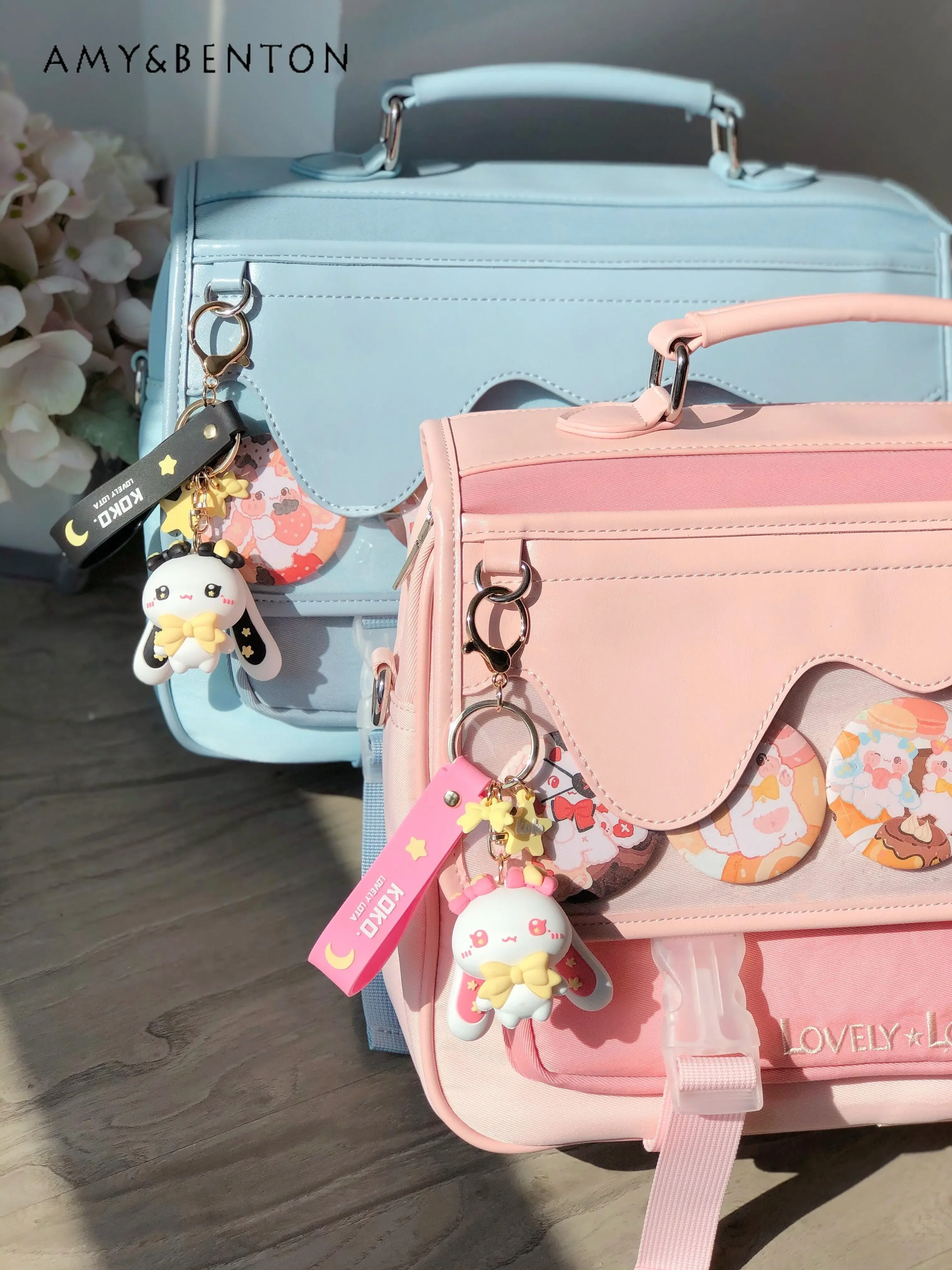 Japanese Style Sweet Girl Transparent Large Capacity Backpack Preppy Style Cute Splicing Color Leather Messenger Bag Students 4